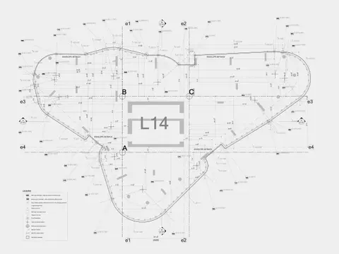 Floor plate set-out drawing with coordinates for straight and curved slab edges